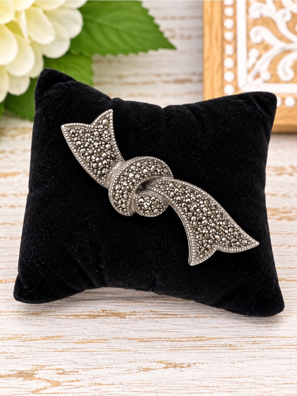 Judith Jack Sterling Silver Marcasite Bow Brooch Pin - Picture 1 of 6